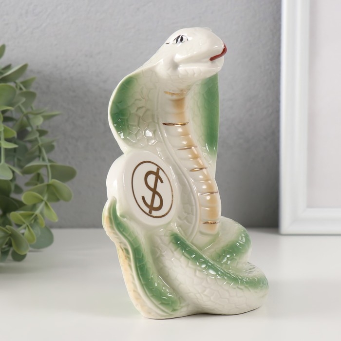 Сувенир керамика Сувенир керамика "Кобры с монетами" светло-зелёные с золотом набор 2 шт 9х12,2х15,5 см