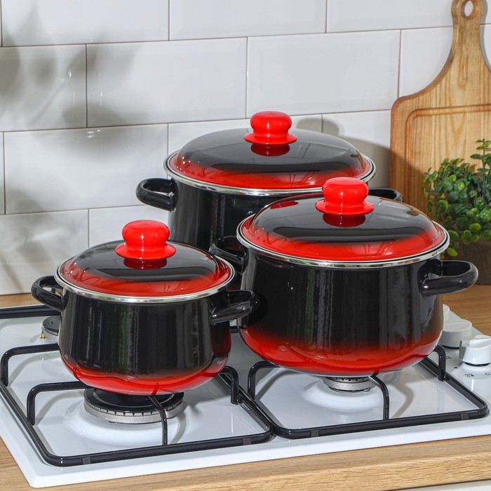 Набор кастрюль «Кармен», 3 предмета: 2 л, 4 л, 5,5 л, индукция, цвет чёрно-красный
