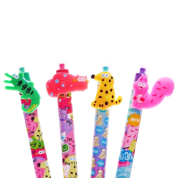 Ручка гелевая СТИРАЕМЫЕ ЧЕРНИЛА, стержень синий, 0.5 мм, автомат, корпус Зверушки МИКС Ручка гелевая СТИРАЕМЫЕ ЧЕРНИЛА, стержень синий, 0.5 мм, автомат, корпус Зверушки МИКС