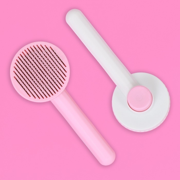 Пуходёрка пластиковая с функцией самоочистки, 7,7 х 19,1 см, розовая Пуходёрка пластиковая с функцией самоочистки, 7,7 х 19,1 см, розовая