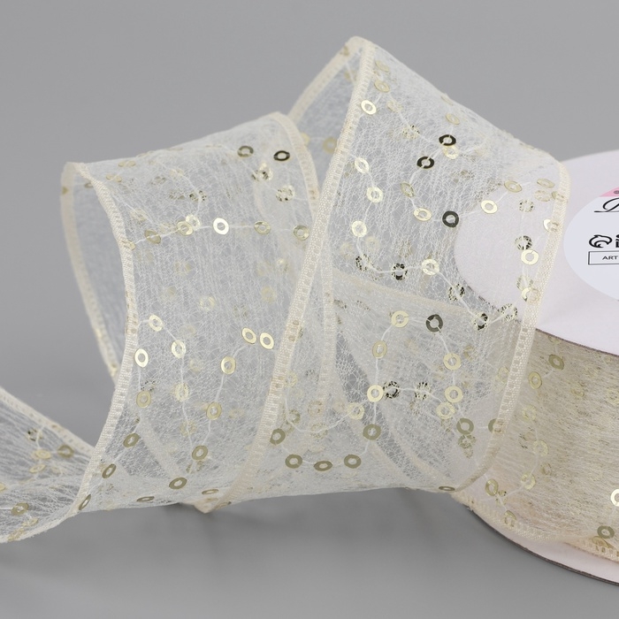 Лента декоративная «Пайетки», 40 мм, 9 ± 0,5 м, цвет бежевый Лента декоративная «Пайетки», 40 мм, 9 ± 0,5 м, цвет бежевый