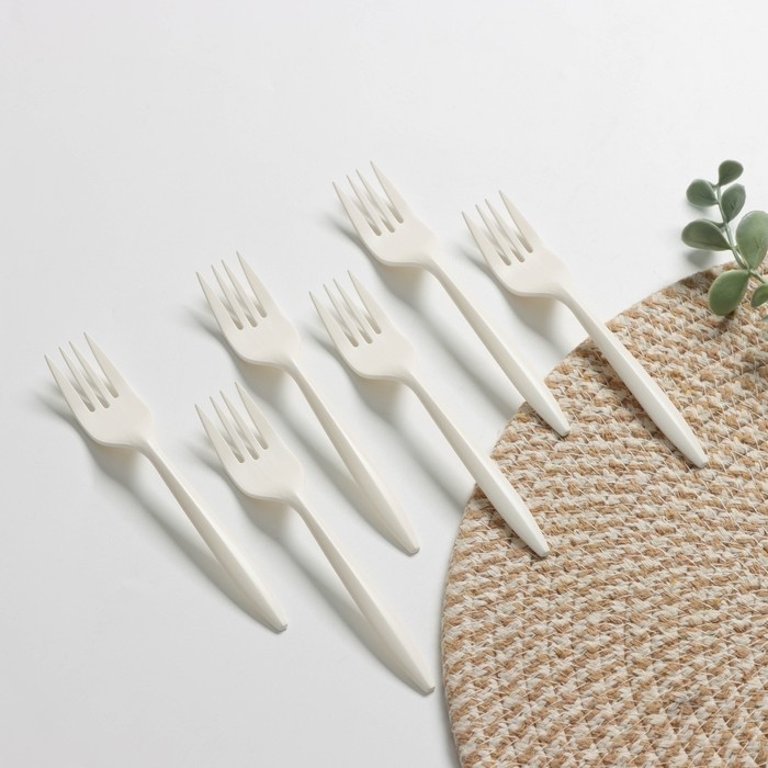 Набор одноразовых вилок из кукурузного крахмала Nature, 18 см, 6 шт, цвет микс Набор одноразовых вилок из кукурузного крахмала Nature, 18 см, 6 шт, цвет микс