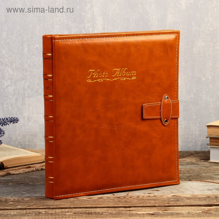Фотоальбом на 500 фото 10х15 см "С застёжкой - карамель" кожзам, чёрные листы 38,5х34,5х6 см   46287