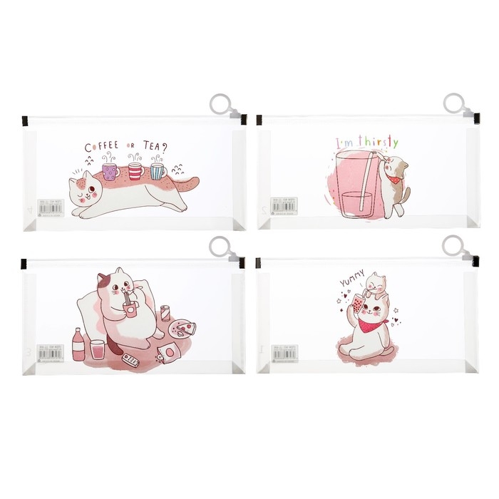 Папка-конверт на молнии формат А6, 180мкр, с рисунком Папка-конверт на молнии формат А6, 180мкр, с рисунком "Кот", МИКС