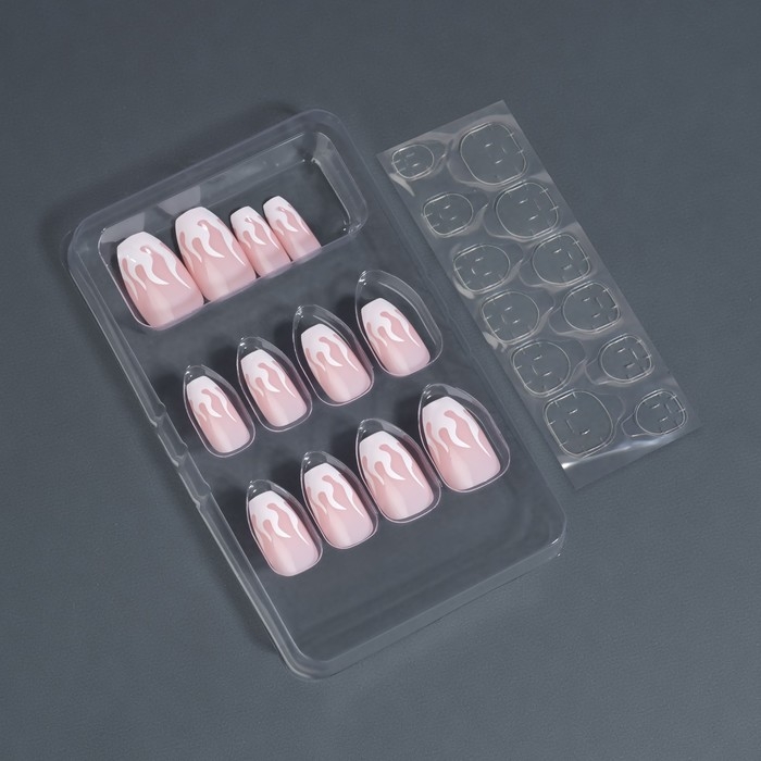 Накладные ногти &laquo;Fire&raquo;, 12 шт, с клеевыми пластинами, форма балерина, розовые, белые