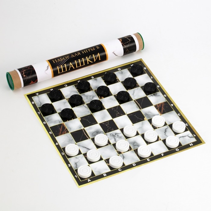 Шашки, настольная игра  Шашки, настольная игра "Мрамор", поле винил, 30 х 30 см, 24 шт, d-3 см, h-0.9 см, в тубусе