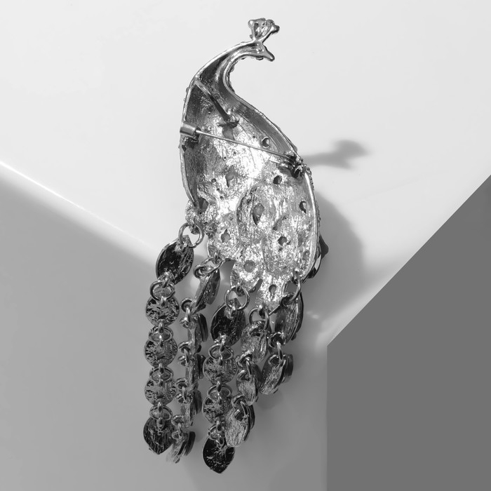 Брошь «Птица» павлин драгоценный, цветная в серебре Брошь «Птица» павлин драгоценный, цветная в серебре