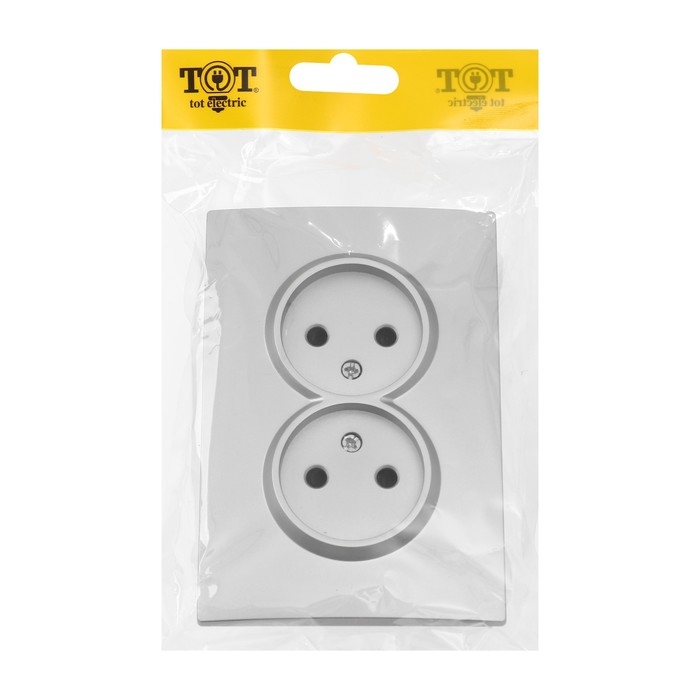 Розетка двухместная TOT Elegant, 10 А, скрытая, без з/к, серебристая Розетка двухместная TOT Elegant, 10 А, скрытая, без з/к, серебристая