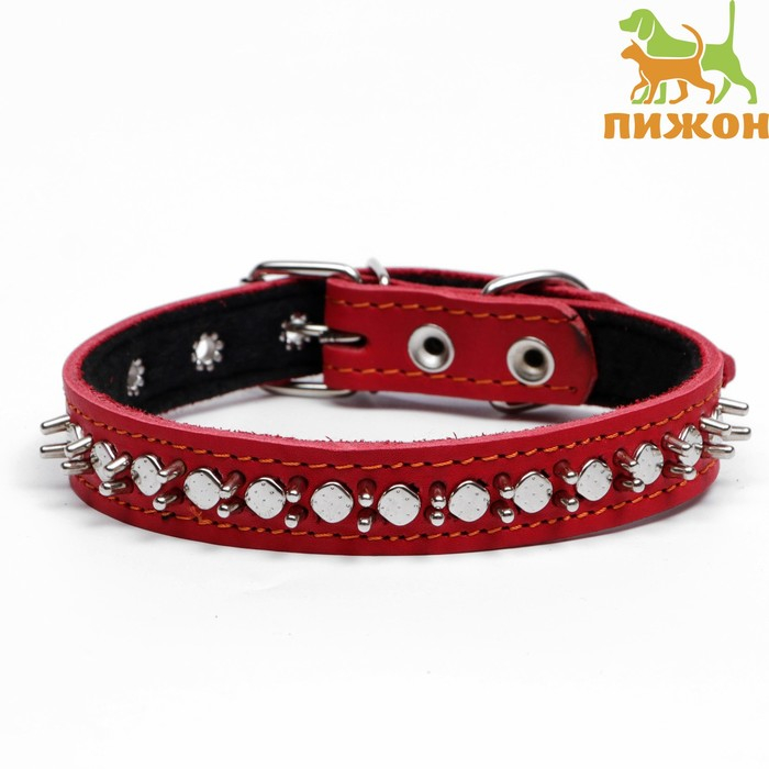 Ошейник кожаный на синтепоне Ошейник кожаный на синтепоне "Ёж", 56 х 2.5 см, ОШ 35-45 см, красный