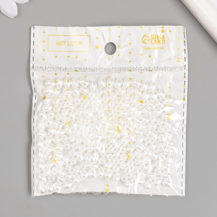Бусины для творчества пластик Бусины для творчества пластик "Жемчуг белый овал" набор 20 гр 0,5х0,5х0,7 см