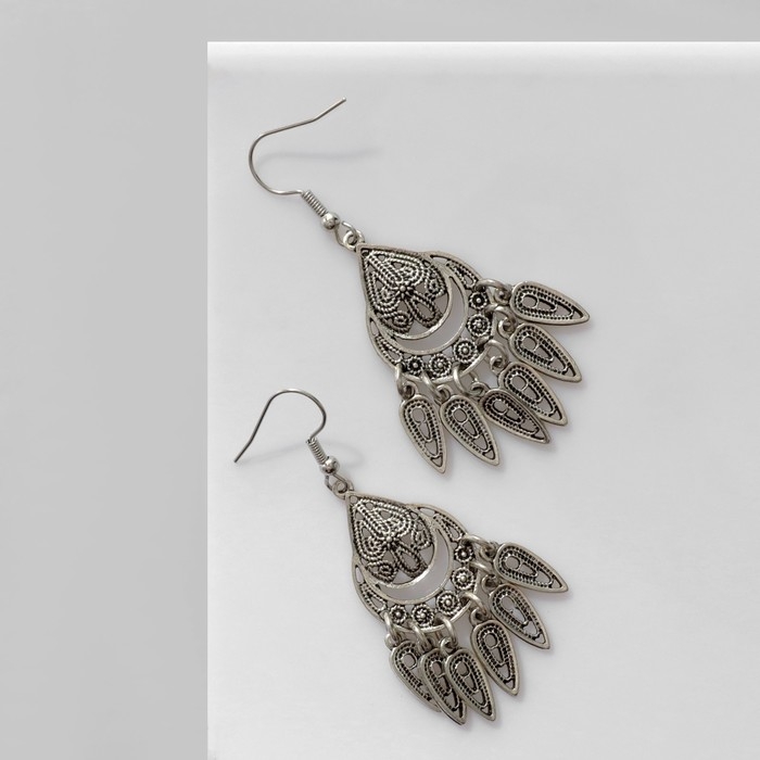 Серьги висячие «Этника» капля с листьями, цвет чернёное серебро, 6 см Серьги висячие «Этника» капля с листьями, цвет чернёное серебро, 6 см