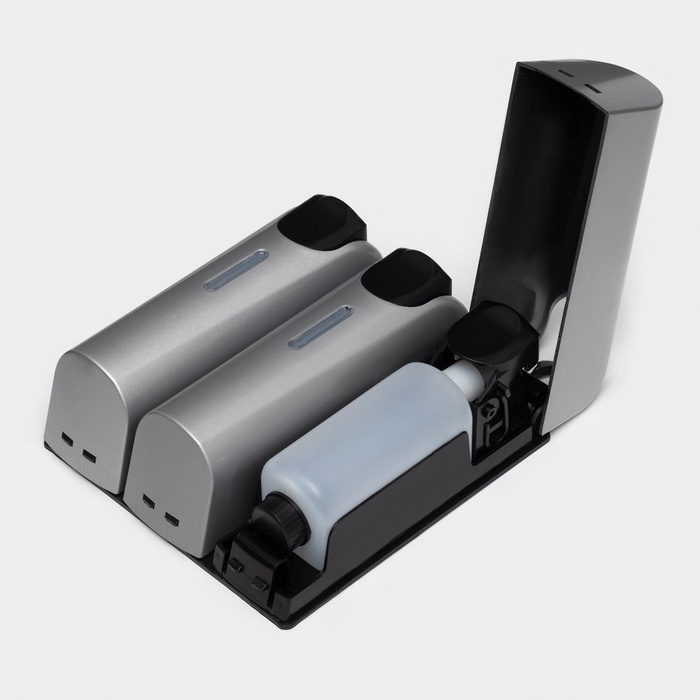 Диспенсер для мыла SAVANNA, механический, 3 отсека по 350 мл: шампунь, кондиционер, гель, серый Диспенсер для мыла SAVANNA, механический, 3 отсека по 350 мл: шампунь, кондиционер, гель, серый