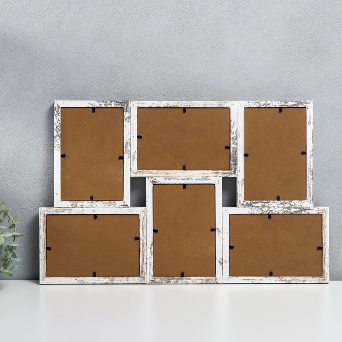 Фоторамка МДФ на 6 фото 10х15 см  Фоторамка МДФ на 6 фото 10х15 см "Белая состаренная" 29,5х46,5х2 см