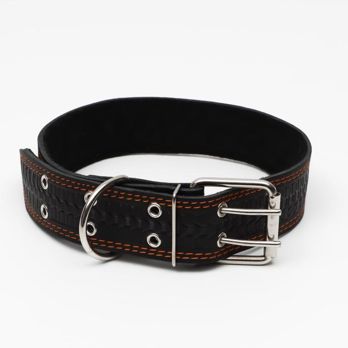 Ошейник кожаный с тиснением на синтепоне, 85 х 4.5 см, ОШ 50-70 см, чёрный Ошейник кожаный с тиснением на синтепоне, 85 х 4.5 см, ОШ 50-70 см, чёрный