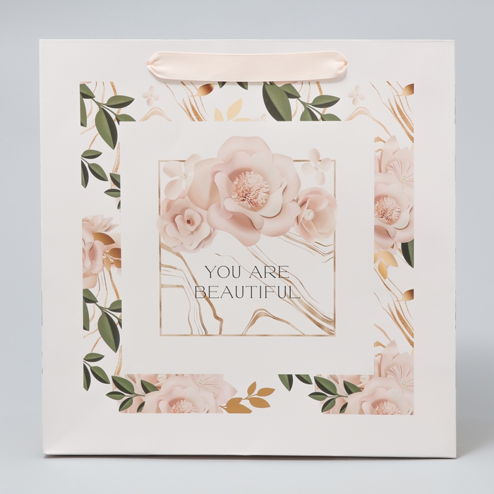 Пакет подарочный ламинированный квадратный, упаковка, «Beautiful», 30 х 30 х 12 см