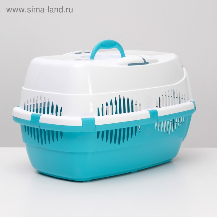 Переноска для животных до 12 кг  Переноска для животных до 12 кг "Пижон" 49х33х32см, металлическая дверь, бело-бирюзовая