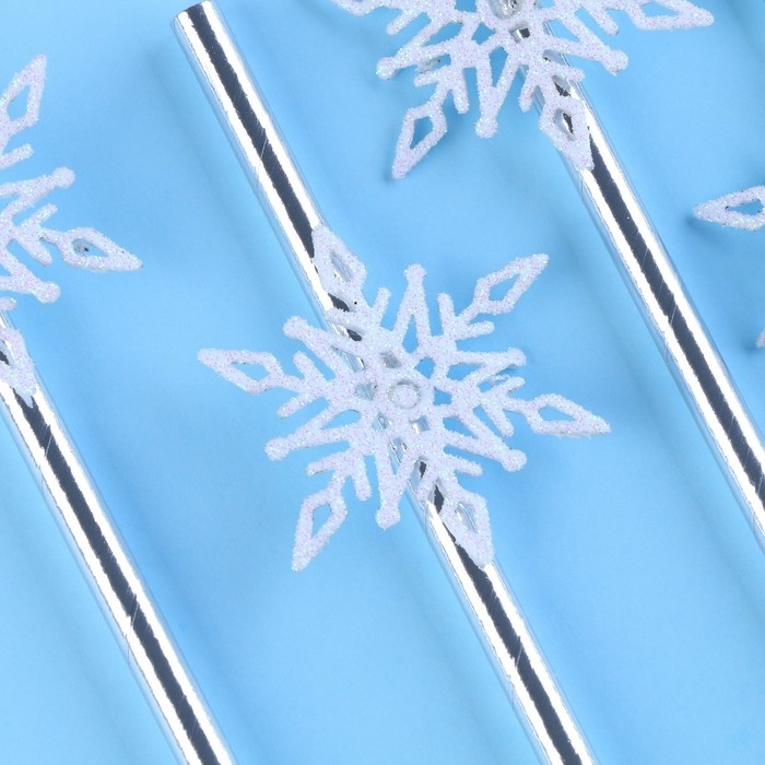 Новый год! Трубочки для коктейля «Снежинки», уголки, в наборе 6 штук, серебро Новый год! Трубочки для коктейля «Снежинки», уголки, в наборе 6 штук, серебро