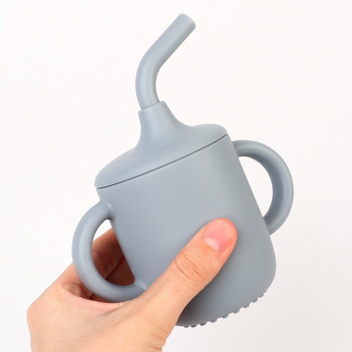 Поильник с трубочкой детский силиконовый «Try again», 200 мл., с ручками, цвет серый Поильник с трубочкой детский силиконовый «Try again», 200 мл., с ручками, цвет серый
