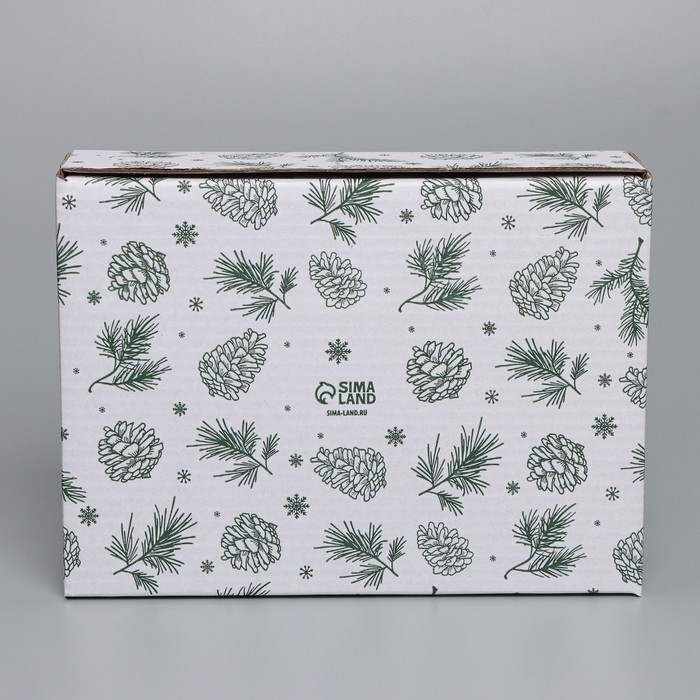 Коробка новогодняя складная «Шишки», белый, 27 х 21 х 9 см, Новый год Коробка новогодняя складная «Шишки», белый, 27 х 21 х 9 см, Новый год