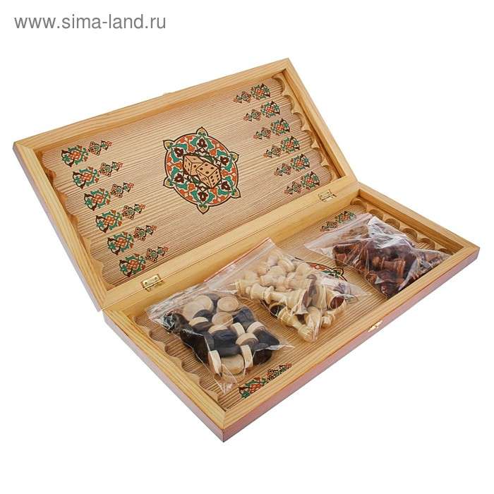 Настольные игры 3 в 1 Настольные игры 3 в 1 "Цветы": шахматы, шашки, нарды, деревянные, большие 50 х 50 см