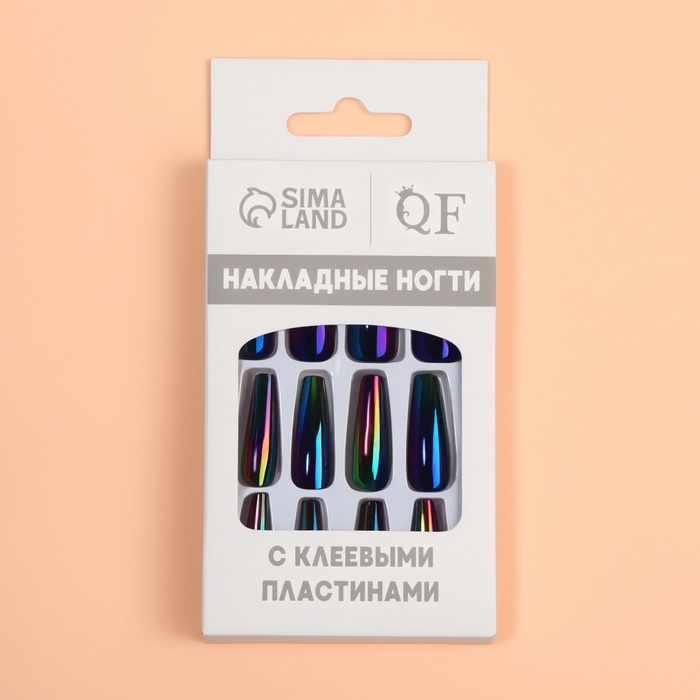 Накладные ногти &laquo;Перламутр&raquo;, 12 шт, с клеевыми пластинами, форма балерина, чёрные