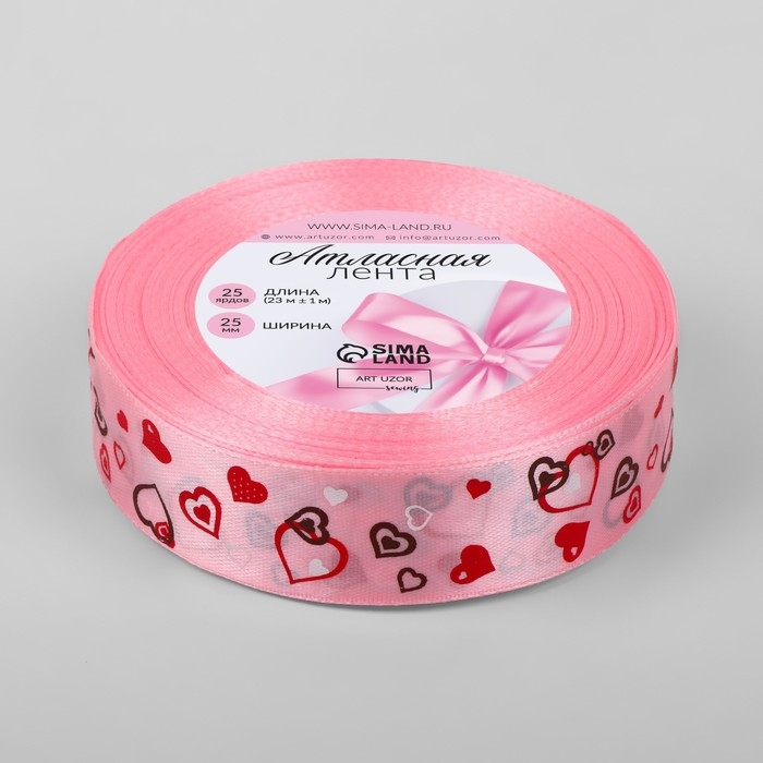 Лента атласная «Сердца», 25 мм × 23 ± 1 м, цвет светло-розовый №004 Лента атласная «Сердца», 25 мм × 23 ± 1 м, цвет светло-розовый №004