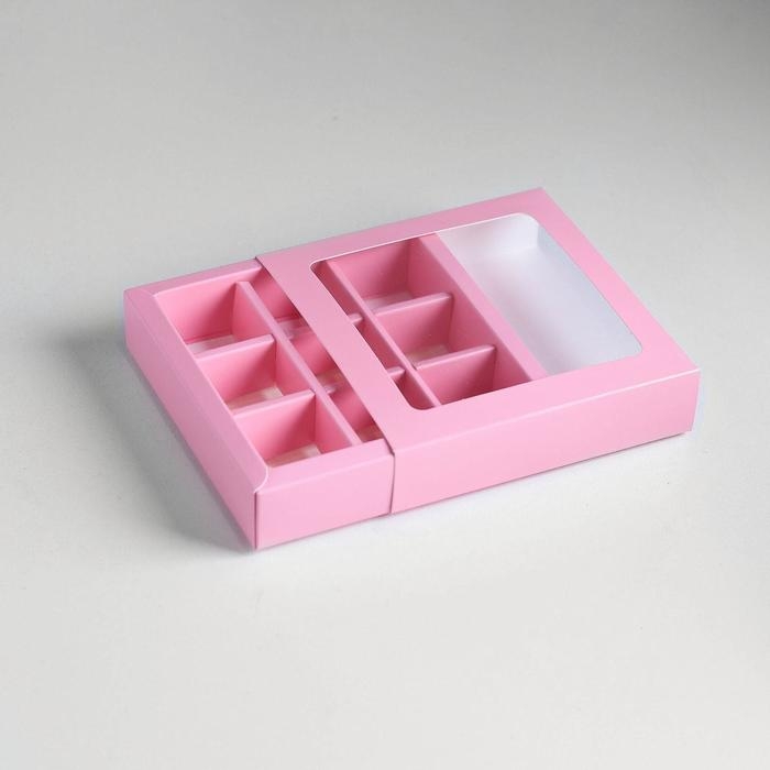 Коробка под 9 конфет с обечайкой, розовый, 14,5 х 14,5 х 3,5 см Коробка под 9 конфет с обечайкой, розовый, 14,5 х 14,5 х 3,5 см