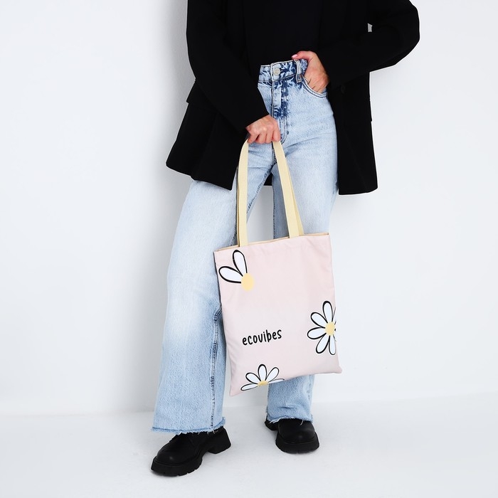 Шопер «Цветы» 35х0.5х40 см, отдел без молнии, без подклада, бежевый Шопер «Цветы» 35х0.5х40 см, отдел без молнии, без подклада, бежевый