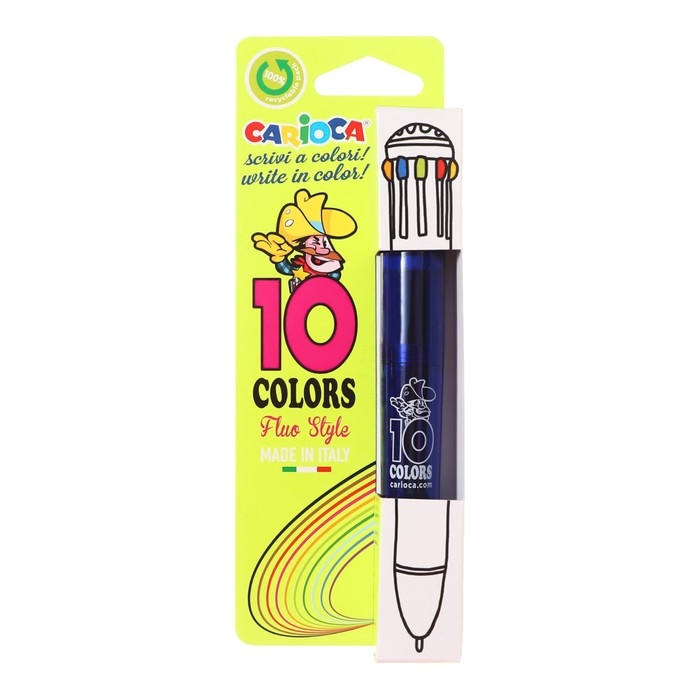 Ручка шариковая автоматическая, 10 цветов, Ручка шариковая автоматическая, 10 цветов, "Carioca" "Fluo", узел 1.0 мм, флуоресцентная палитра, микс