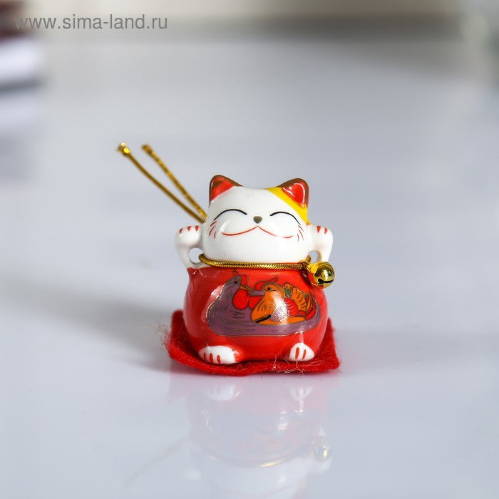 Сувенир керамика Сувенир керамика "Манэки-нэко с рисунком, на коврике" набор 5 шт 4х4х3,5 см