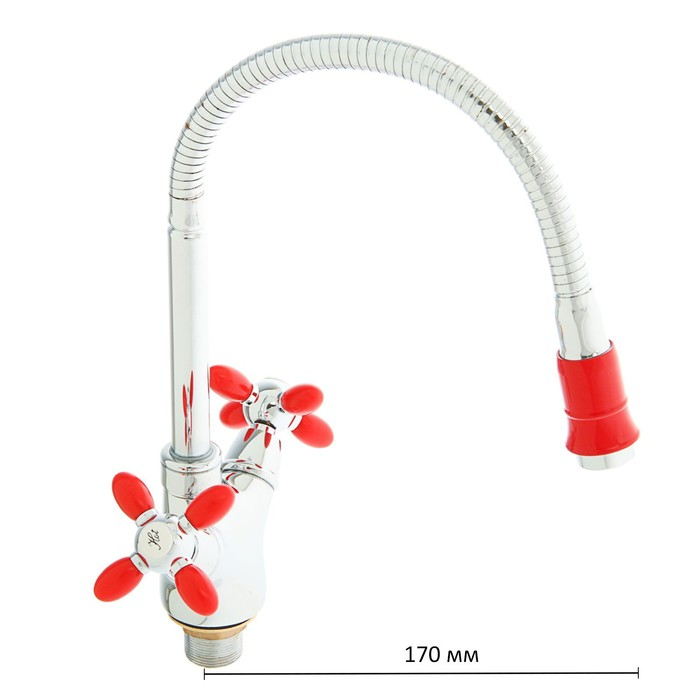 Смеситель для кухни Accoona A4882N, двухрычажный, с гибким изливом, красный/хром Смеситель для кухни Accoona A4882N, двухрычажный, с гибким изливом, красный/хром