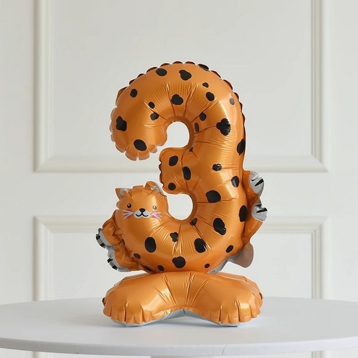 Шар фольгированный 24 Шар фольгированный 24" «Цифра 3» на подставке, гепард