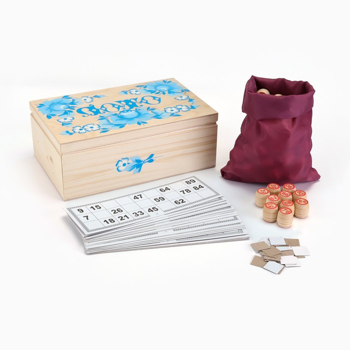 Русское лото деревянное, игра настольная  Русское лото деревянное, игра настольная "Роспись", в подарочной шкатулке, с бочонками