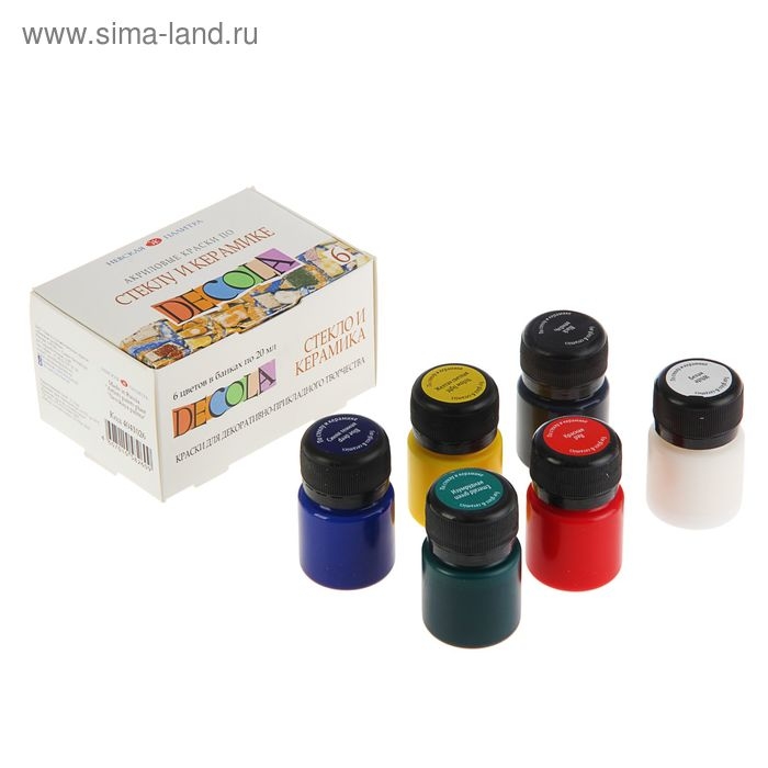Набор красок по стеклу и керамике Decola, 6 цветов х 20 мл, 4041026 Набор красок по стеклу и керамике Decola, 6 цветов х 20 мл, 4041026