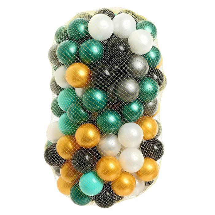 Набор шаров для сухого бассейна 150 штук (бирюзовый, серебро, зеленый металлик, золотой, белый перламутр, черный), диаметр шара — 7,5 см Набор шаров для сухого бассейна 150 штук (бирюзовый, серебро, зеленый металлик, золотой, белый перламутр, черный), диаметр шара — 7,5 см