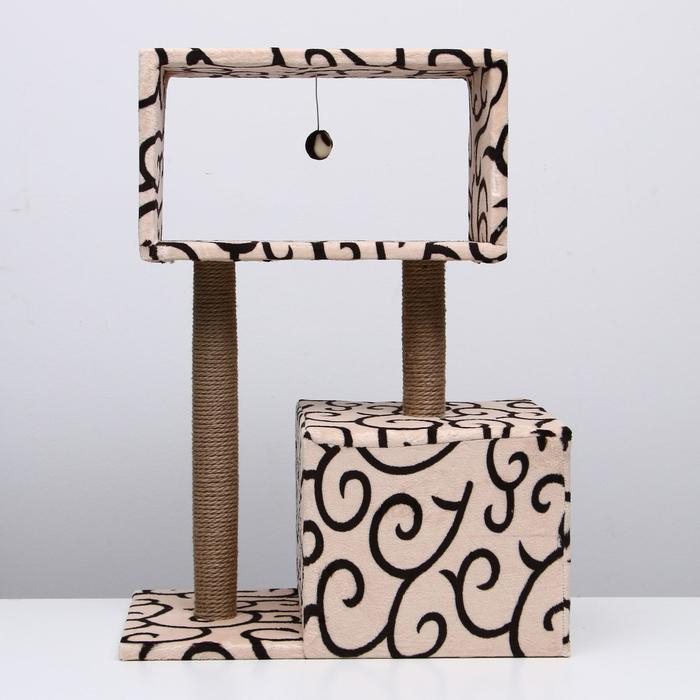 Домик для кошек с когтеточкой  Домик для кошек с когтеточкой "Куб", с мезонином и игрушкой, 60 х 35 х 85 см, микс цветов