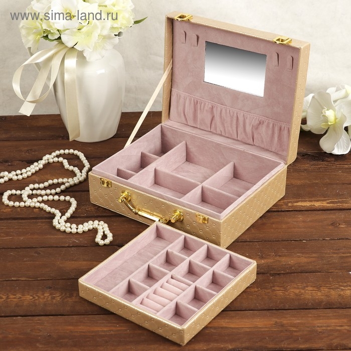 Шкатулка кожзам для украшений  Шкатулка кожзам для украшений "Стёганная" золото 8,5х23,5х19 см