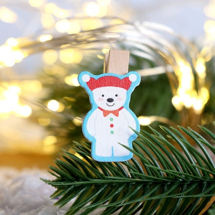 Набор декоративных прищепок "Новогодние мишки" набор 10 шт.