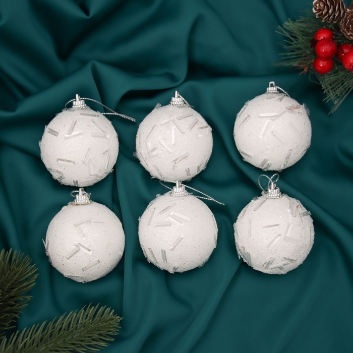 Набор шаров пластик d-6 см, 6 шт Набор шаров пластик d-6 см, 6 шт "Боаз" белый