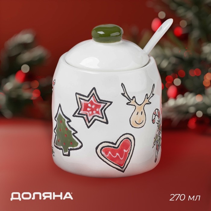 Сахарница новогодняя Доляна Sweet Treats, 270 мл, 8,1×10,6 см, керамика, цвет белый Сахарница новогодняя Доляна Sweet Treats, 270 мл, 8,1×10,6 см, керамика, цвет белый