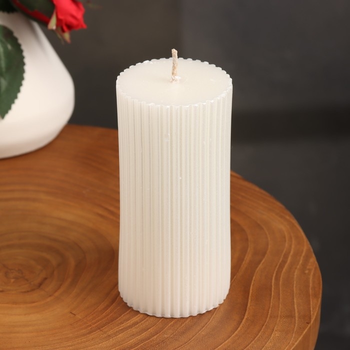 Свеча-цилиндр с гранями, 5х10 см, жемчужная, 6 ч Свеча-цилиндр с гранями, 5х10 см, жемчужная, 6 ч