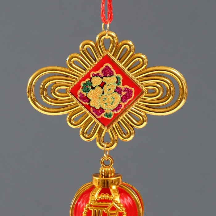 Подвеска пластик, текстиль Подвеска пластик, текстиль "Китайский фонарик и узел - На счастье" 4,2х8,2х39 см