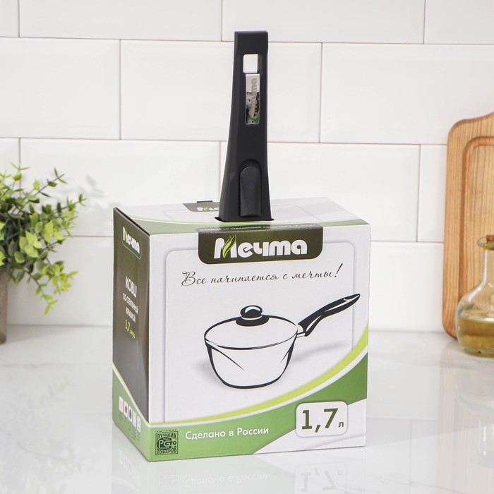 Ковш «Гранит Stаr», 1,7 л, съёмная ручка, стеклянная крышка, антипригарное покрытие, цвет тёмно-синий Ковш «Гранит Stаr», 1,7 л, съёмная ручка, стеклянная крышка, антипригарное покрытие, цвет тёмно-синий