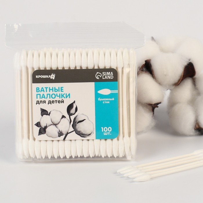 Ватные палочки, пакет 100 шт.,  наконечник - острый, хлопок/бумага(стик) Ватные палочки, пакет 100 шт.,  наконечник - острый, хлопок/бумага(стик)