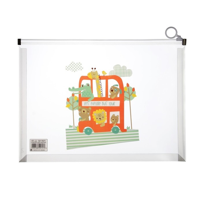 Папка-конверт на молнии формат А4, 180мкр, с рисунком Папка-конверт на молнии формат А4, 180мкр, с рисунком "Веселая машинка", МИКС