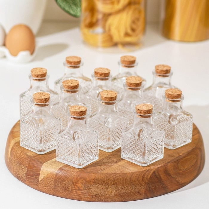 Набор баночек стеклянных для специй с пробковой крышкой Доляна «Парфе», 50 мл, 4,5×4,5×6,8 см, 12 шт Набор баночек стеклянных для специй с пробковой крышкой Доляна «Парфе», 50 мл, 4,5×4,5×6,8 см, 12 шт