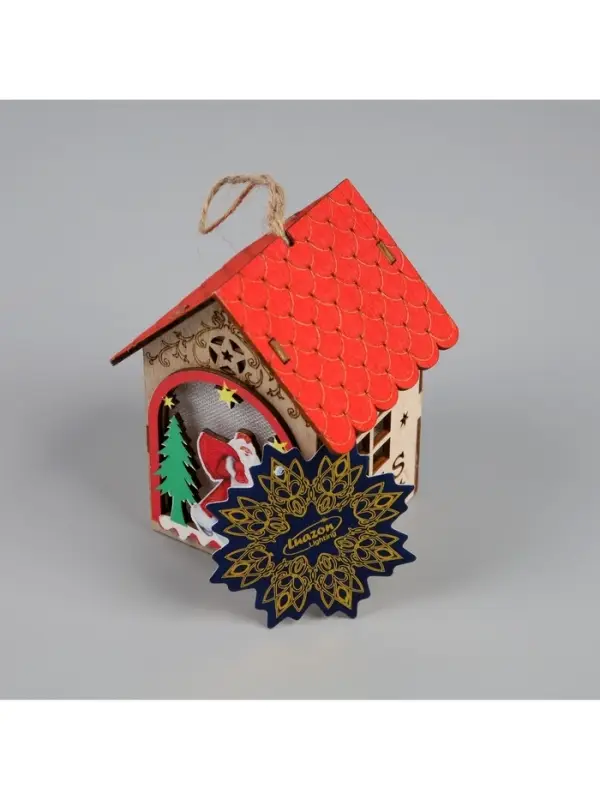 Ёлочная игрушка &laquo;Домик с Дедом Морозом&raquo;, 11&times;8.5&times;7.5 см, 1 LED, от батареек, свечение тёплое белое