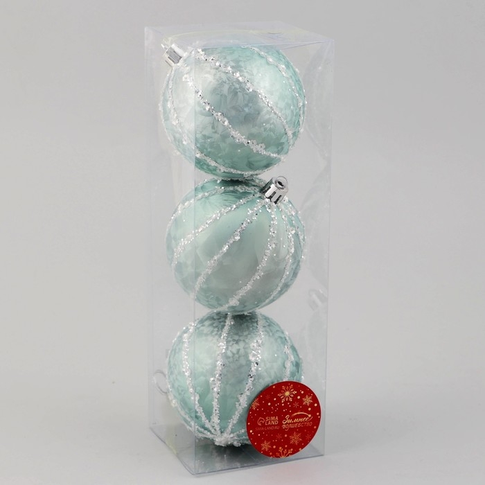 Набор шаров пластик d-8 см, 3 шт Набор шаров пластик d-8 см, 3 шт "Сказочные узоры" полосы, зелёный