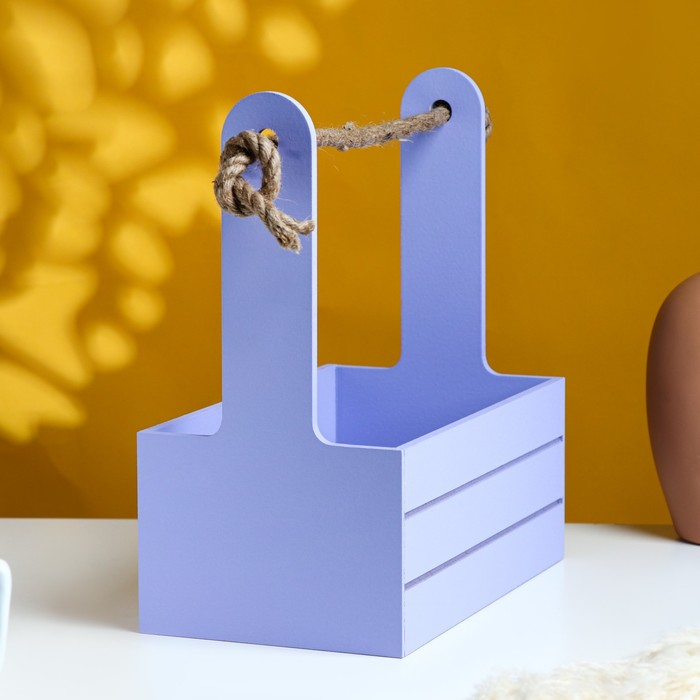 Кашпо деревянное 25.5×15×30 см  Кашпо деревянное 25.5×15×30 см "Аром", ручка канат, лаванда