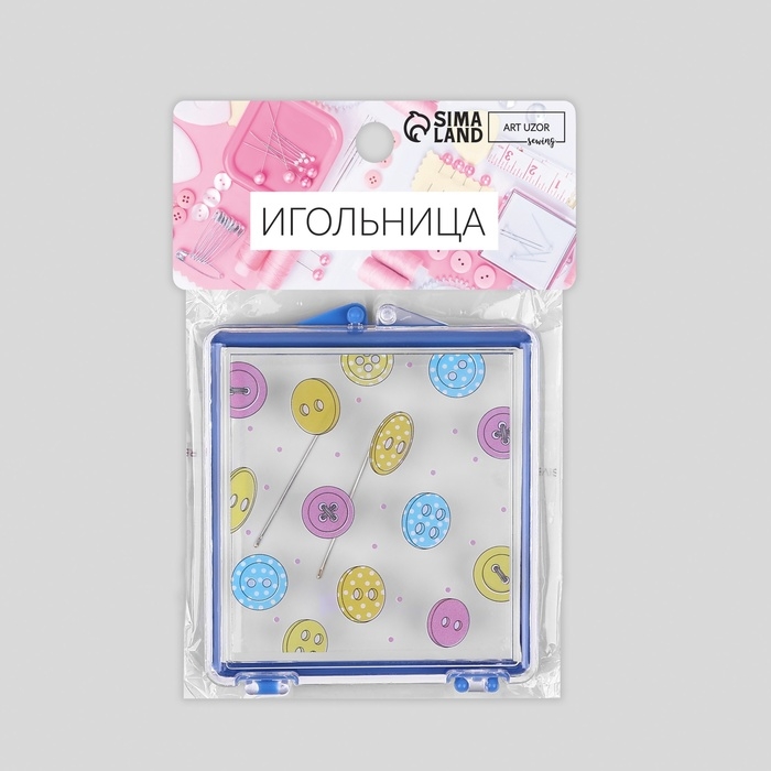Игольница магнитная «Пуговки», с иглами, 7 × 8 см, цвет голубой Игольница магнитная «Пуговки», с иглами, 7 × 8 см, цвет голубой